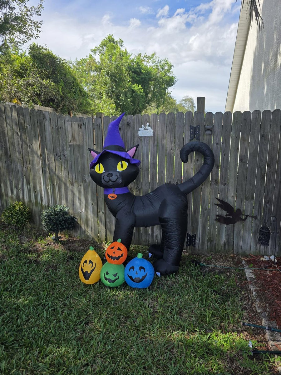 6FT Black Cat with Witch Hat