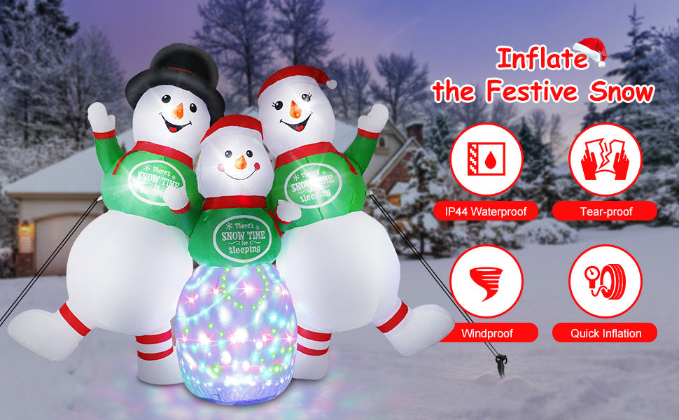 6.5FT Inflatable Snowman Family Decoration with Rotating Colorful LED for Yard & Christmas Party - view 15