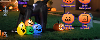 6FT Inflatable Black Cat with Witch Hat Decoration with LED Lights for Yard & Halloween Party - view 10