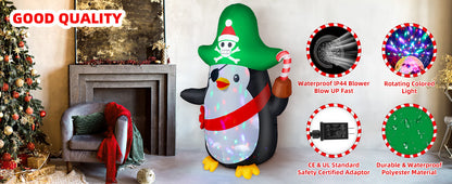 6FT Inflatable Pirate Penguin Decoration with Rotating Colored LED for Yard & Christmas Party - view 9