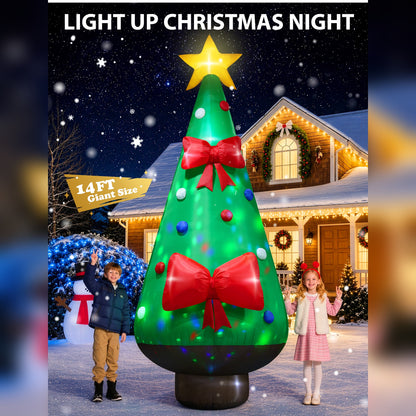 14FT Giant Inflatable Christmas Tree with Star Topper, Built-in LED & Rotating Disco Lights for Yard, Lawn & Outdoor Christmas Decoration