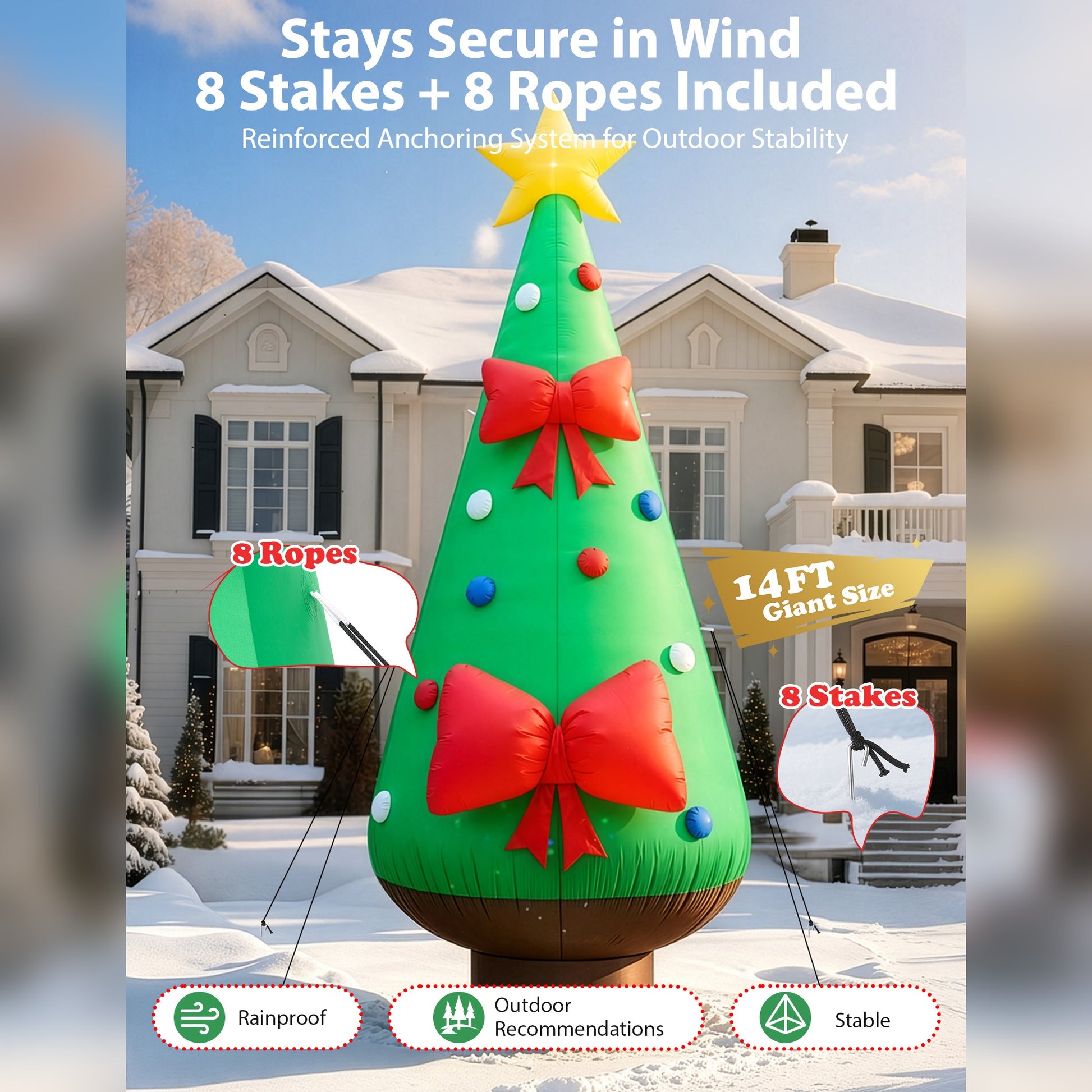 14FT Giant Inflatable Christmas Tree with Star Topper, Built-in LED & Rotating Disco Lights for Yard, Lawn & Outdoor Christmas Decoration