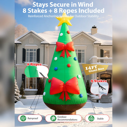 14FT Giant Inflatable Christmas Tree with Star Topper, Built-in LED & Rotating Disco Lights for Yard, Lawn & Outdoor Christmas Decoration