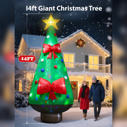 14FT Giant Inflatable Christmas Tree with Star Topper, Built-in LED & Rotating Disco Lights for Yard, Lawn & Outdoor Christmas Decoration