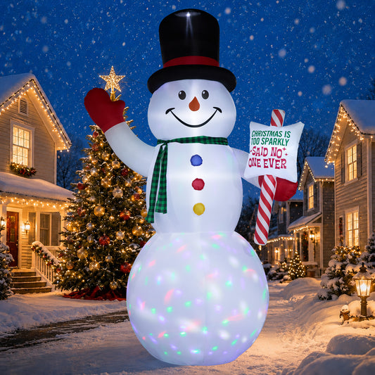15FT Inflatable Christmas Snowman with Candy Cane Sign & Rotating LED Lights for Yard & Holiday Party