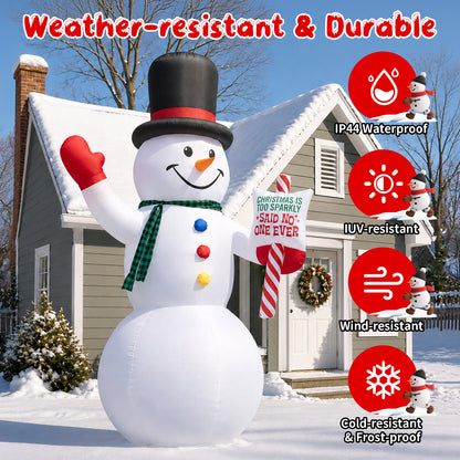 15FT Inflatable Christmas Snowman with Candy Cane Sign & Rotating LED Lights for Yard & Holiday Party