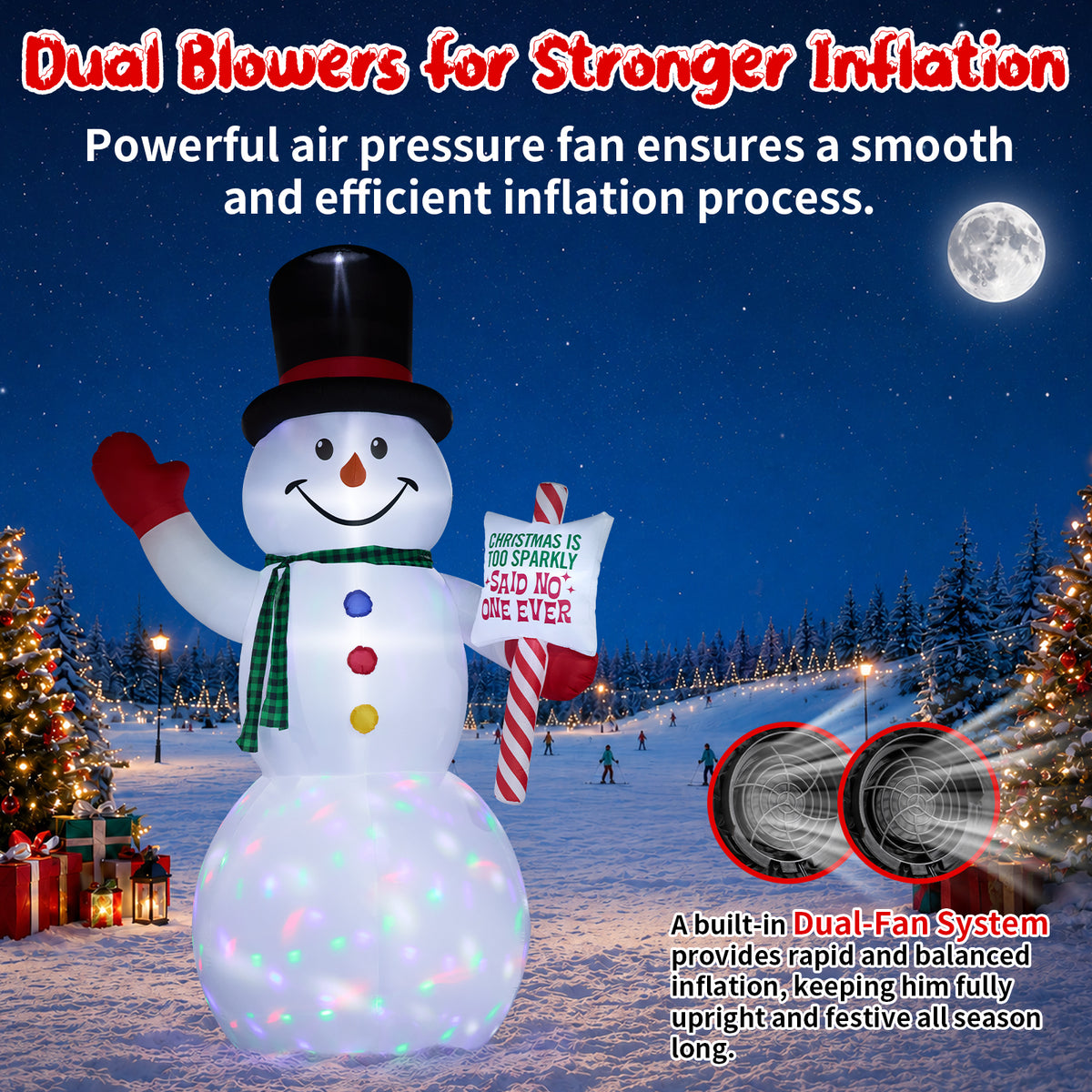 15FT Inflatable Christmas Snowman with Candy Cane Sign & Rotating LED Lights for Yard & Holiday Party