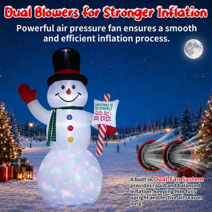 15FT Inflatable Christmas Snowman with Candy Cane Sign & Rotating LED Lights for Yard & Holiday Party