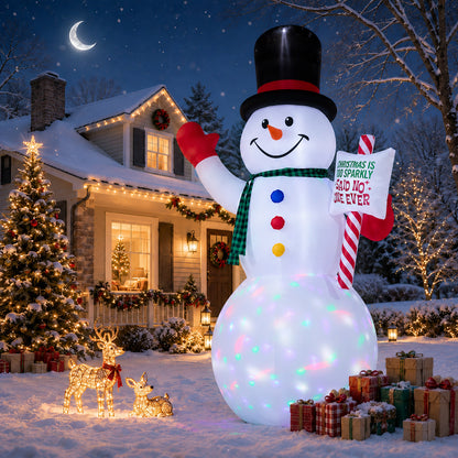 15FT Inflatable Christmas Snowman with Candy Cane Sign & Rotating LED Lights for Yard & Holiday Party