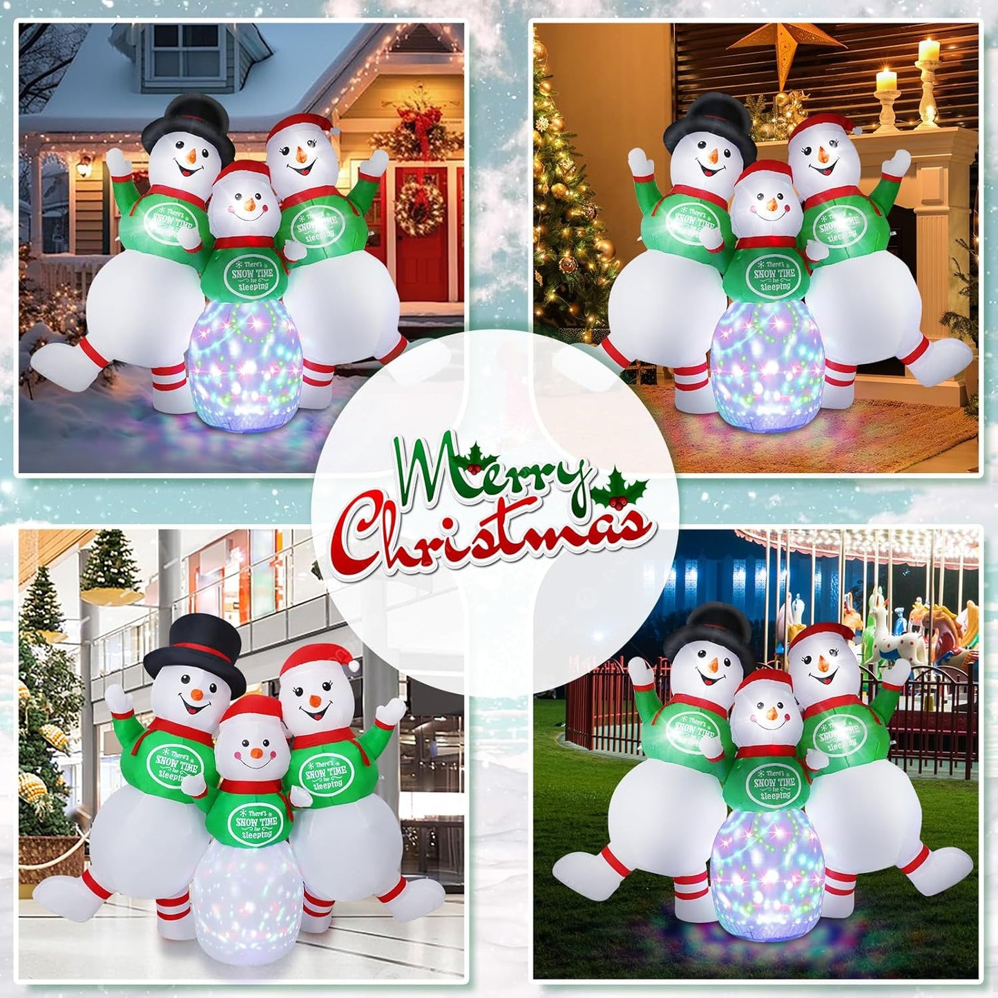 6.5FT Inflatable Snowman Family Decoration with Rotating Colorful LED for Yard & Christmas Party - view 6