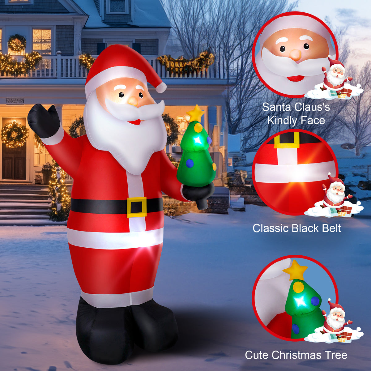8FT inflatable standing Santa Claus with LED lights for Christmas yard decoration