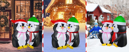 5FT Inflatable Lovers Penguins Decoration with Rotating Colored LED for Yard & Christmas Party - view 11