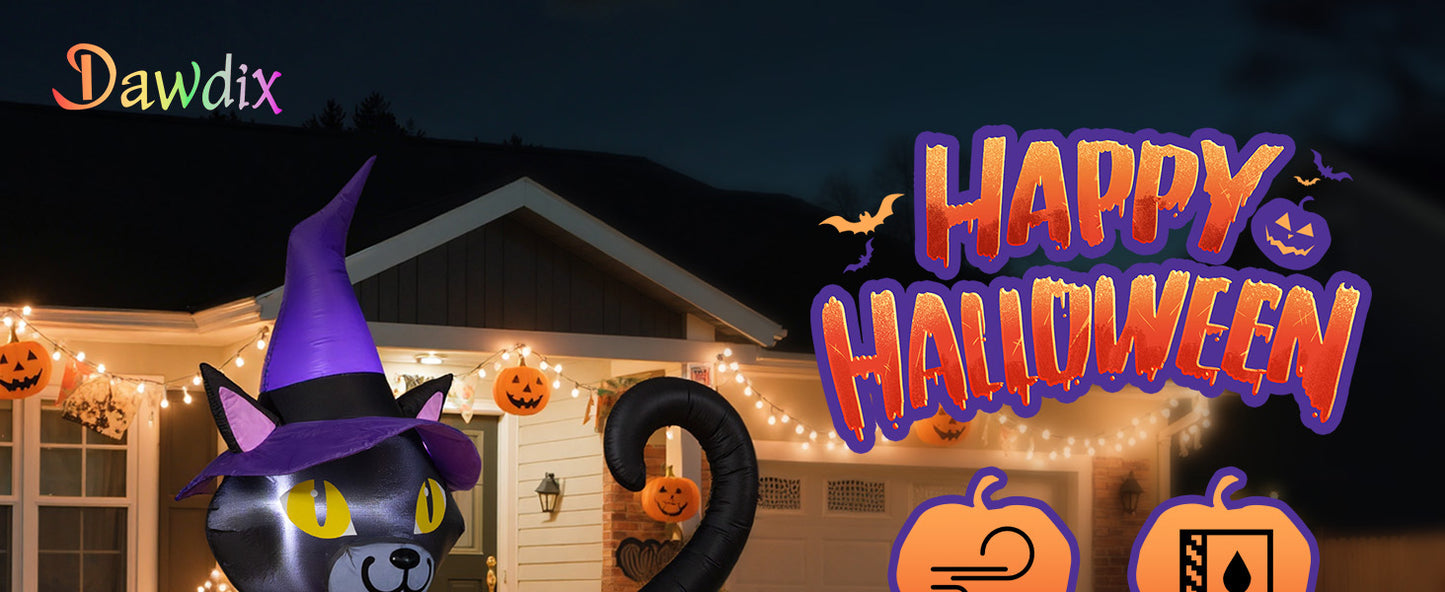 6FT Inflatable Black Cat with Witch Hat Decoration with LED Lights for Yard & Halloween Party - view 9