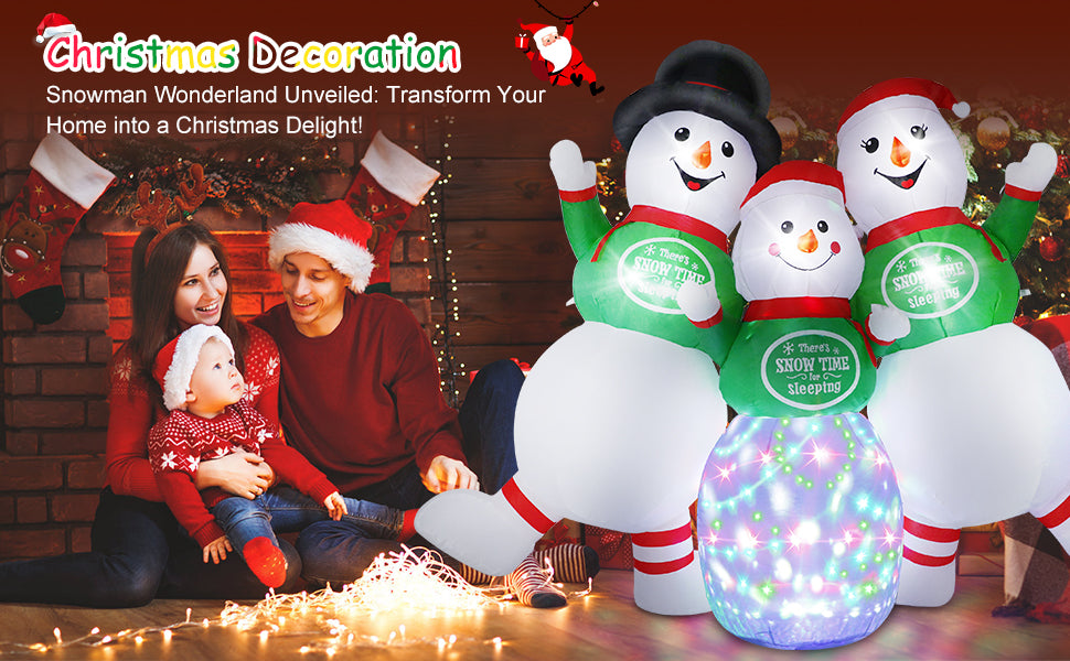 6.5FT Inflatable Snowman Family Decoration with Rotating Colorful LED for Yard & Christmas Party - view 18