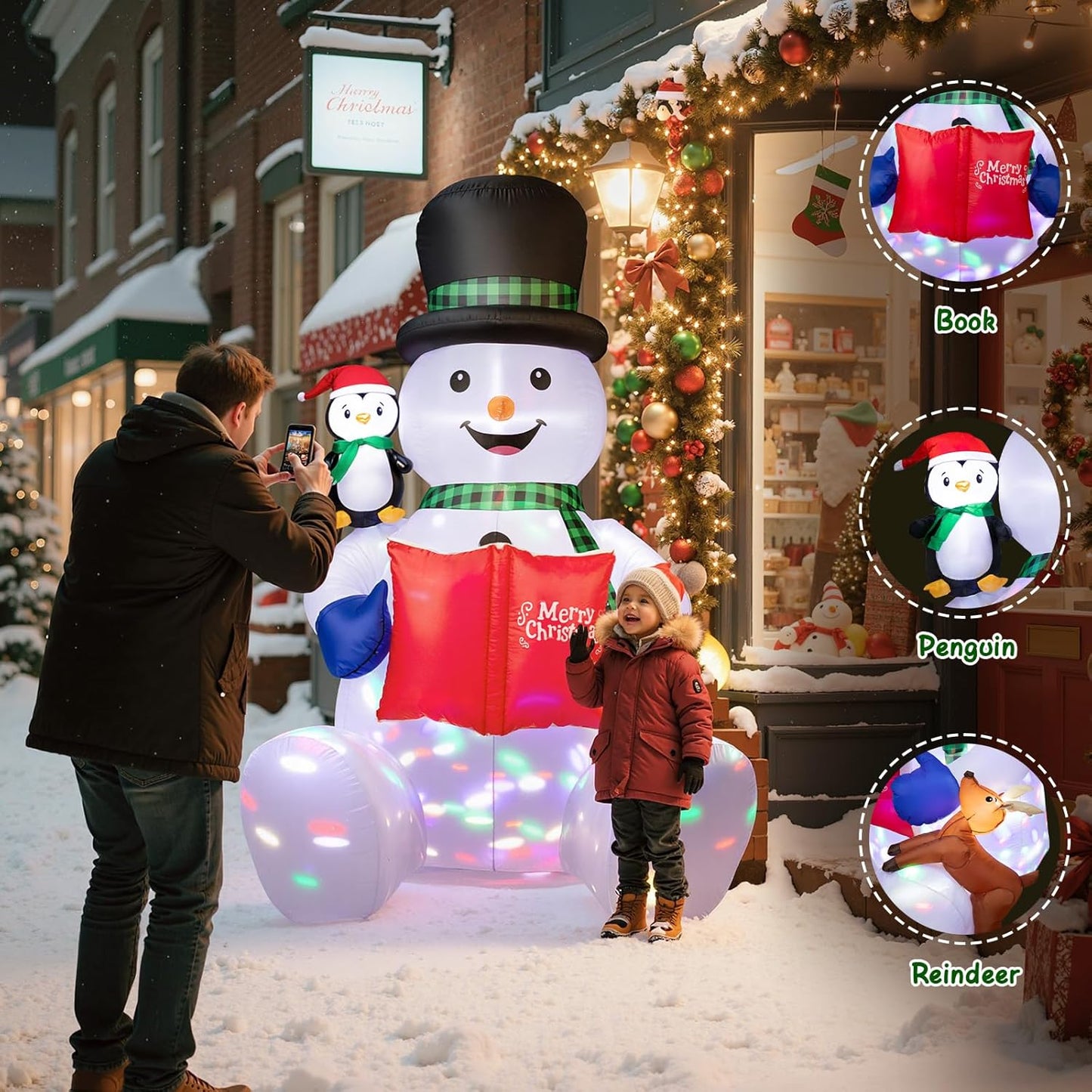 7FT Inflatable Snowman Decoration with Colorful Rotating LED for Yard & Christmas Party - view 3