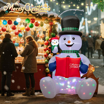 7FT Inflatable Snowman Decoration with Colorful Rotating LED for Yard & Christmas Party - view 5