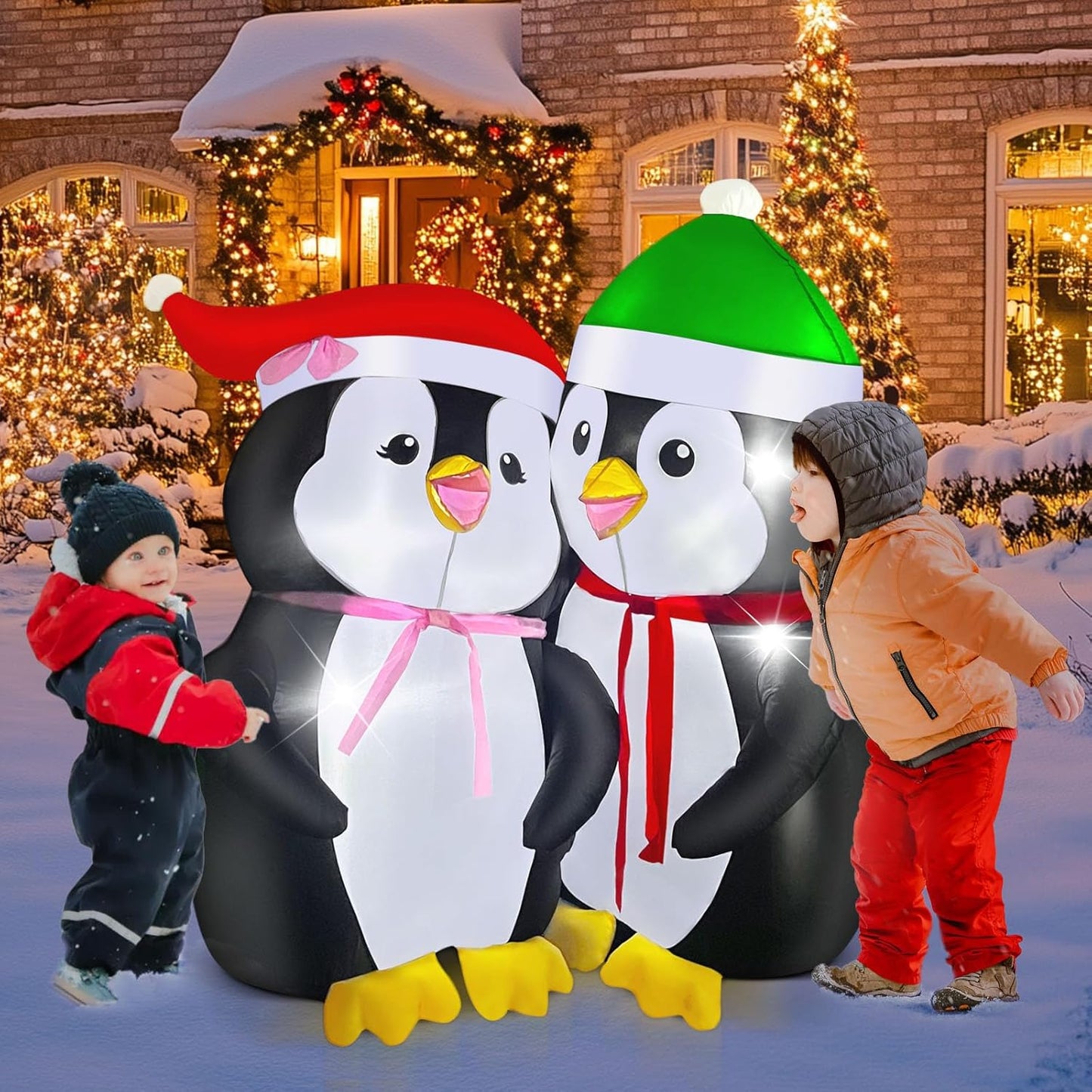 5FT Inflatable Lovers Penguins Decoration with Rotating Colored LED for Yard & Christmas Party - view 6