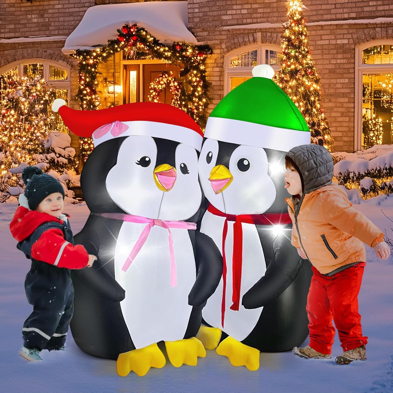 5FT Inflatable Lovers Penguins Decoration with Rotating Colored LED for Yard & Christmas Party - view 6