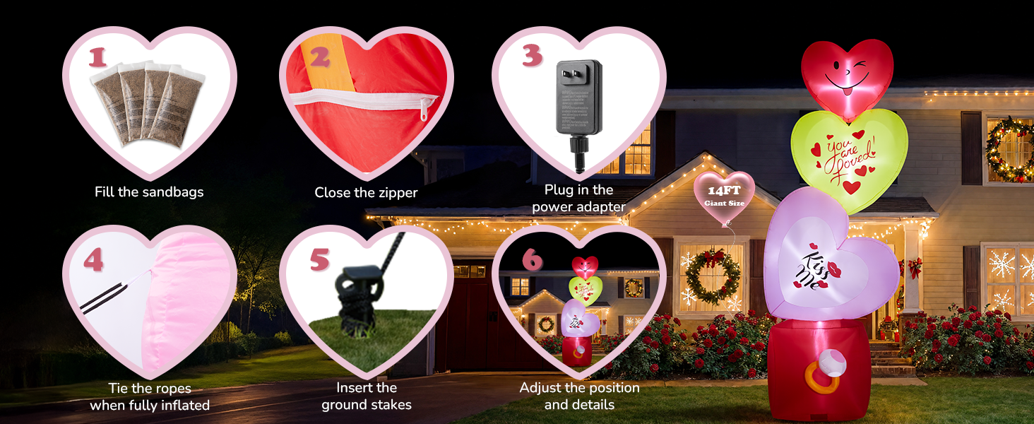 14FT Inflatable Hearts with Ring Box Decoration with LED Lights for Yard & Wedding/Anniversary - view 11
