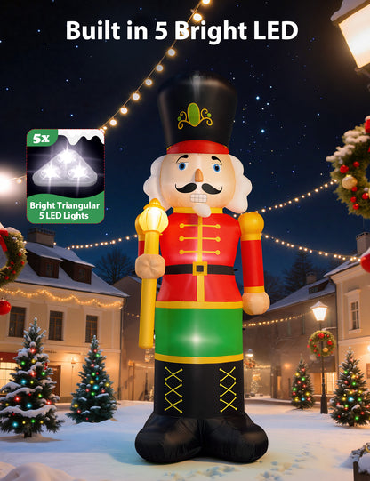 14FT giant inflatable nutcracker soldier in a red jacket with a gold staff