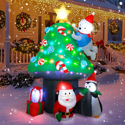7FT inflatable Christmas mushroom house with Santa, polar bear and penguin for yard decoration