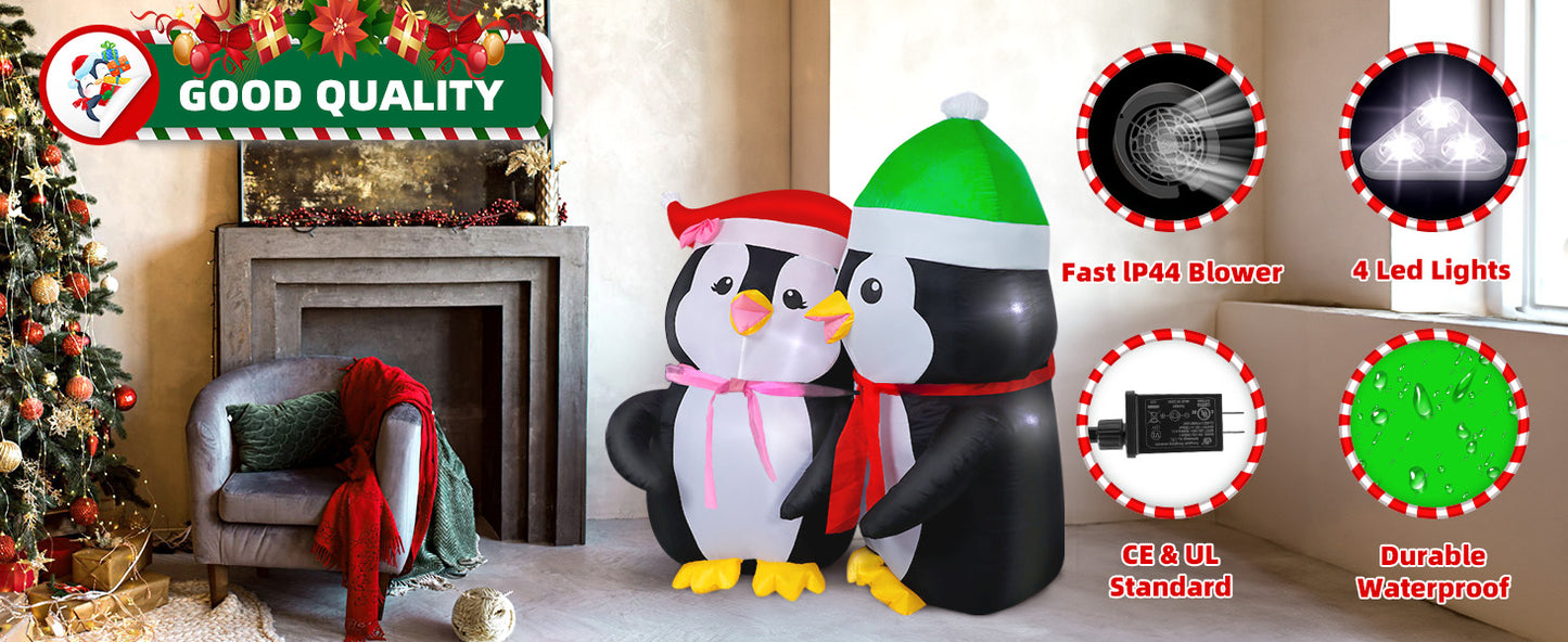 5FT Inflatable Lovers Penguins Decoration with Rotating Colored LED for Yard & Christmas Party - view 8