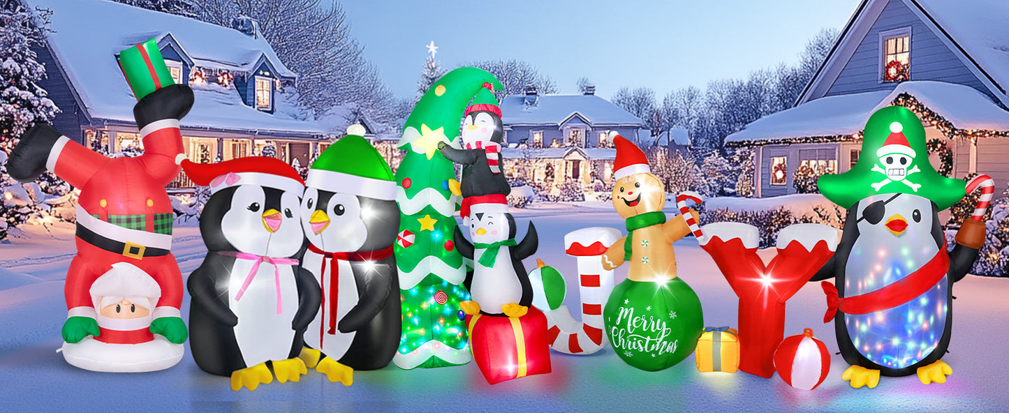 5FT Inflatable Lovers Penguins Decoration with Rotating Colored LED for Yard & Christmas Party - view 12