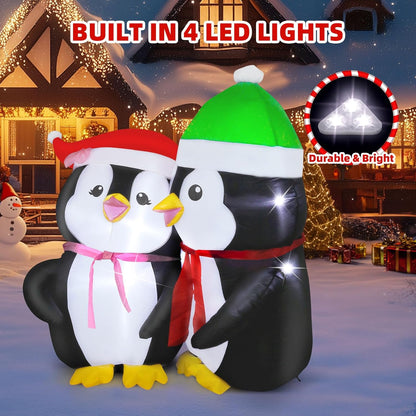 5FT Inflatable Lovers Penguins Decoration with Rotating Colored LED for Yard & Christmas Party - view 3
