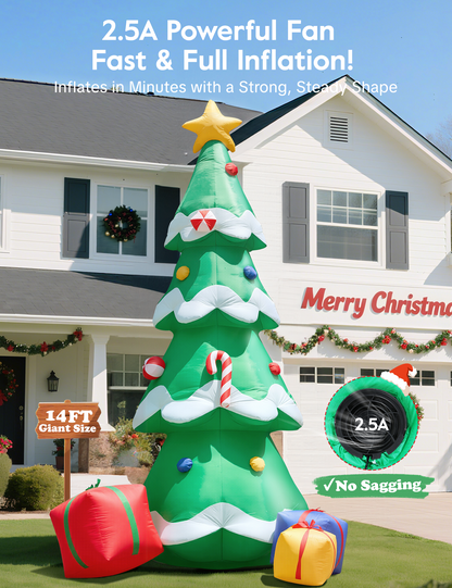14FT giant inflatable Christmas tree with star topper, candy canes and 3 gift boxes