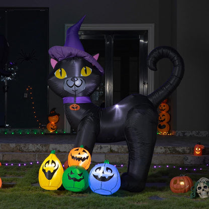 6FT Inflatable Black Cat with Witch Hat Decoration with LED Lights for Yard & Halloween Party - view 8
