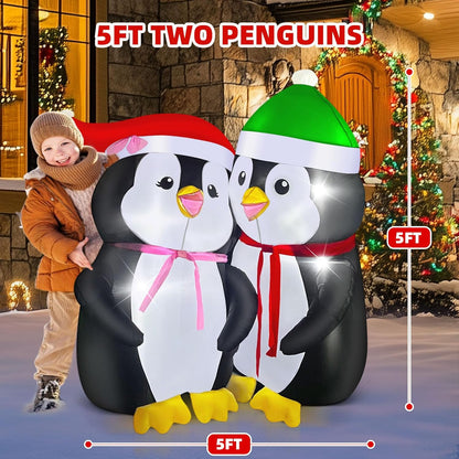 5FT Inflatable Lovers Penguins Decoration with Rotating Colored LED for Yard & Christmas Party - view 2