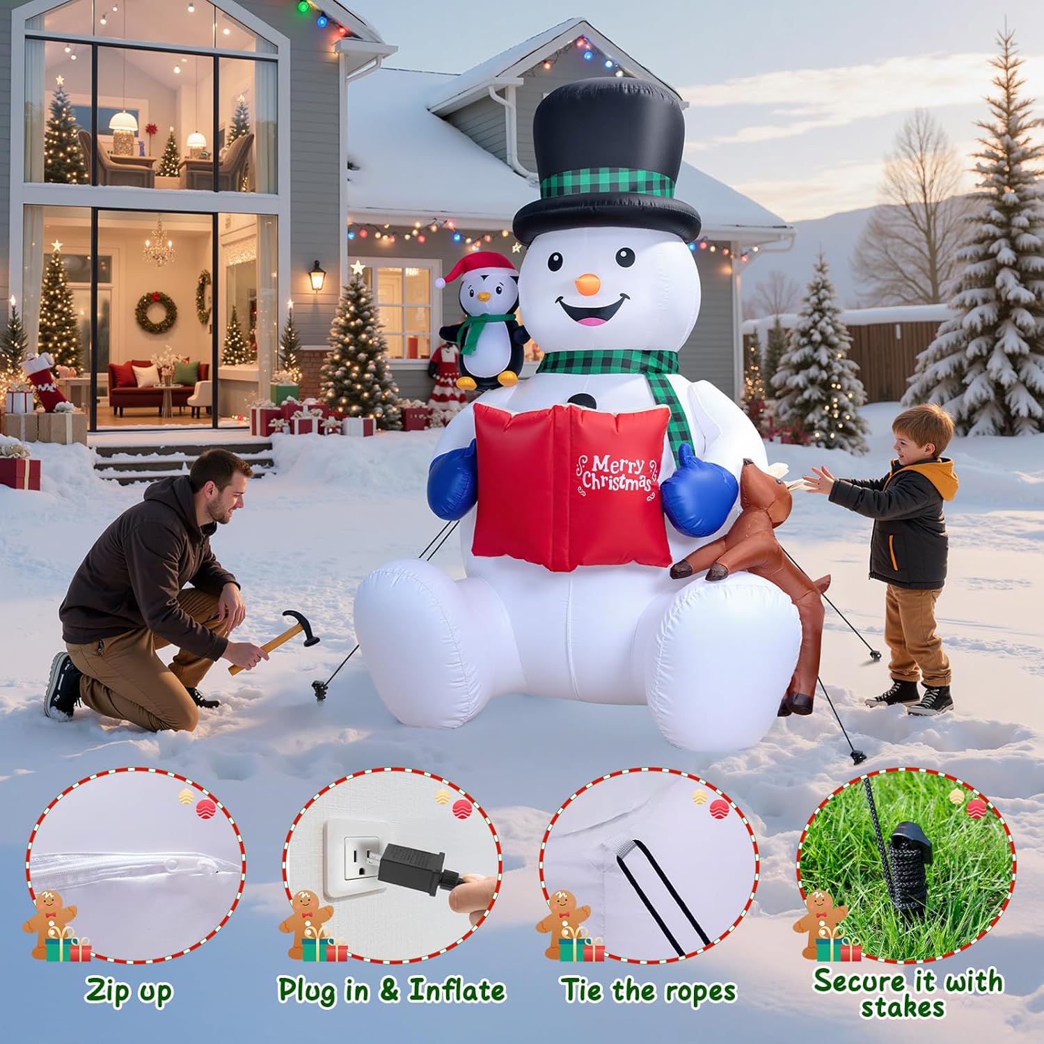 7FT Inflatable Snowman Decoration with Colorful Rotating LED for Yard & Christmas Party - view 7