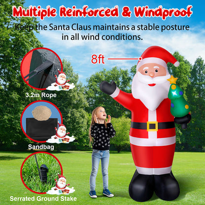 8FT inflatable standing Santa Claus with LED lights for Christmas yard decoration