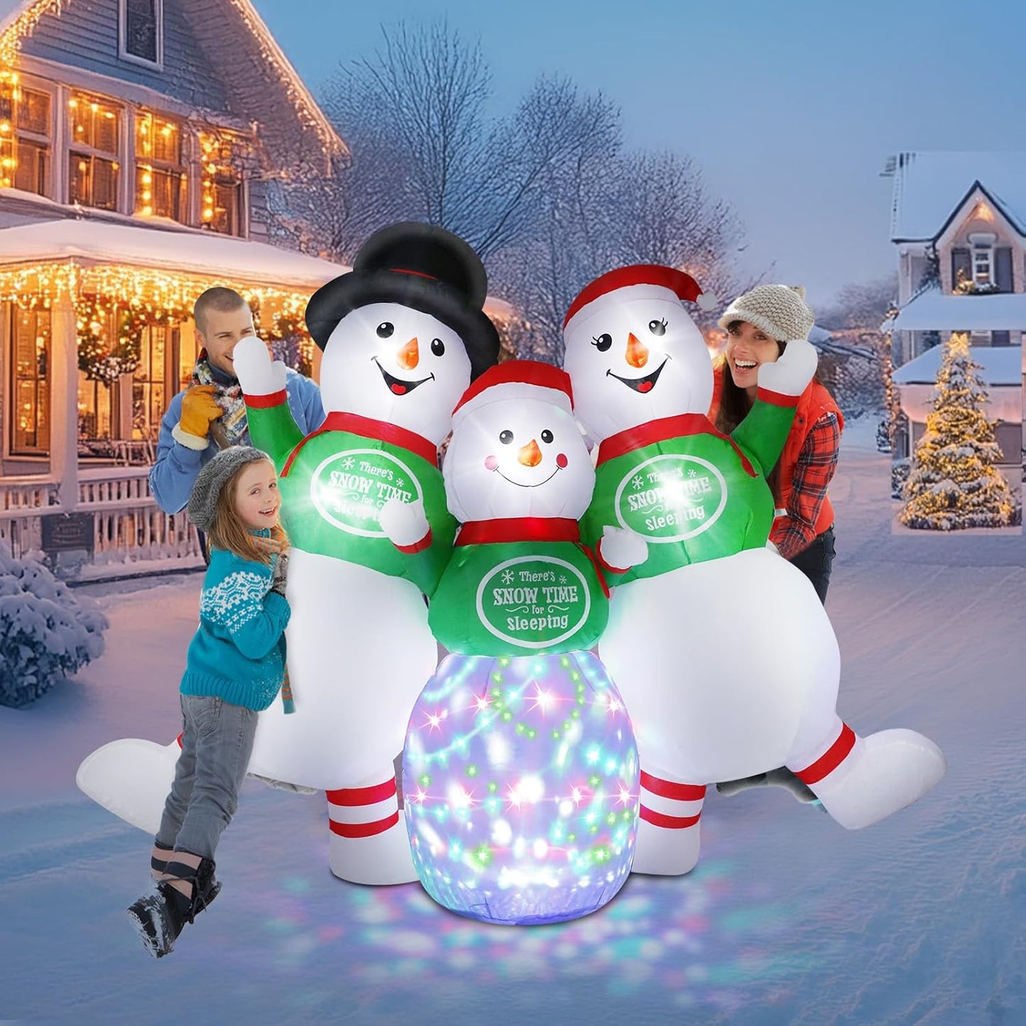 6.5FT Inflatable Snowman Family Decoration with Rotating Colorful LED for Yard & Christmas Party - view 2