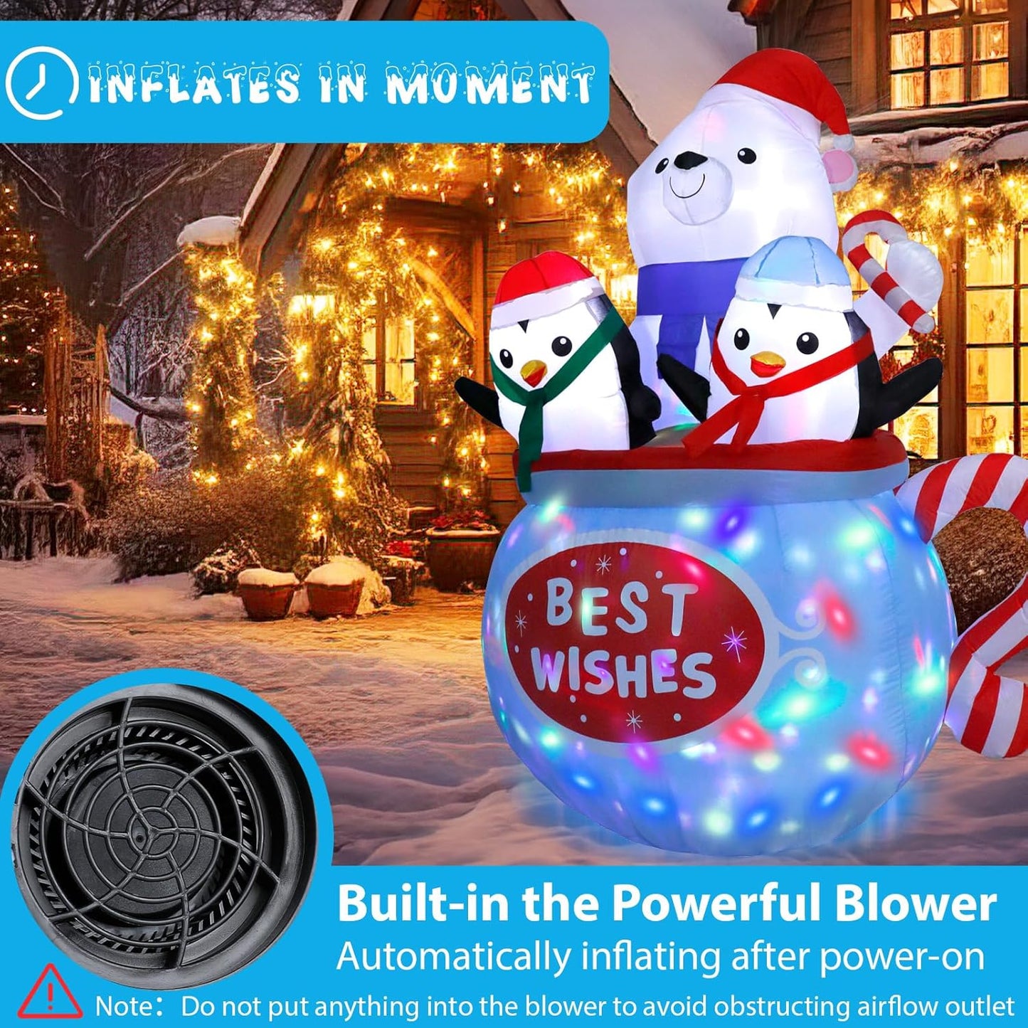 6FT Inflatable Polar Bear & Penguins Decoration with Colorful LED for Yard & Christmas Party - view 8