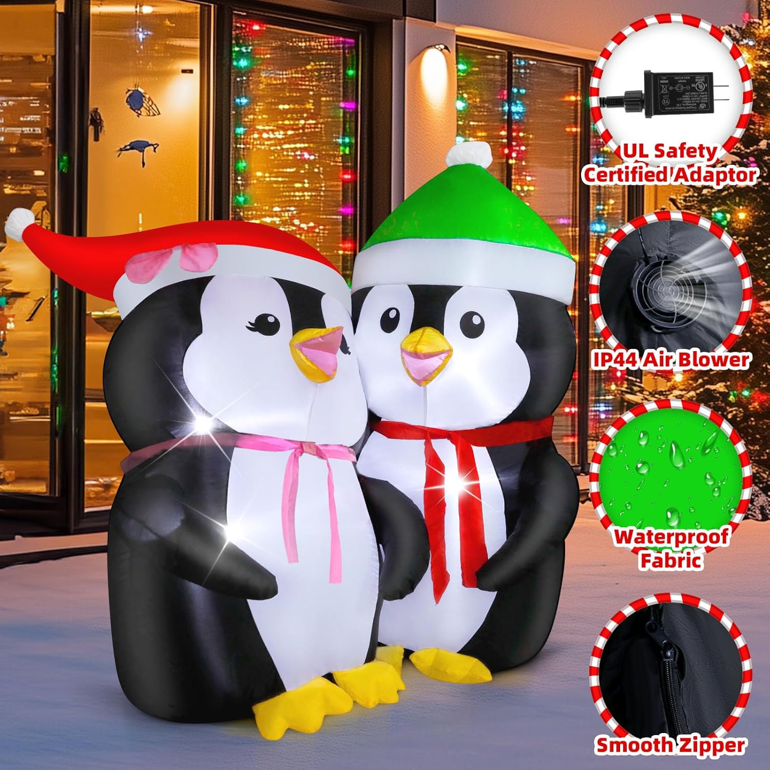 5FT Inflatable Lovers Penguins Decoration with Rotating Colored LED for Yard & Christmas Party - view 4