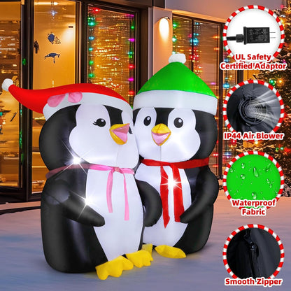 5FT Inflatable Lovers Penguins Decoration with Rotating Colored LED for Yard & Christmas Party - view 4