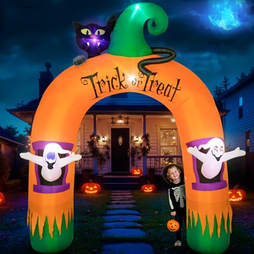 10FT Halloween Inflatable Archway with Ghost & Black Cat, LED