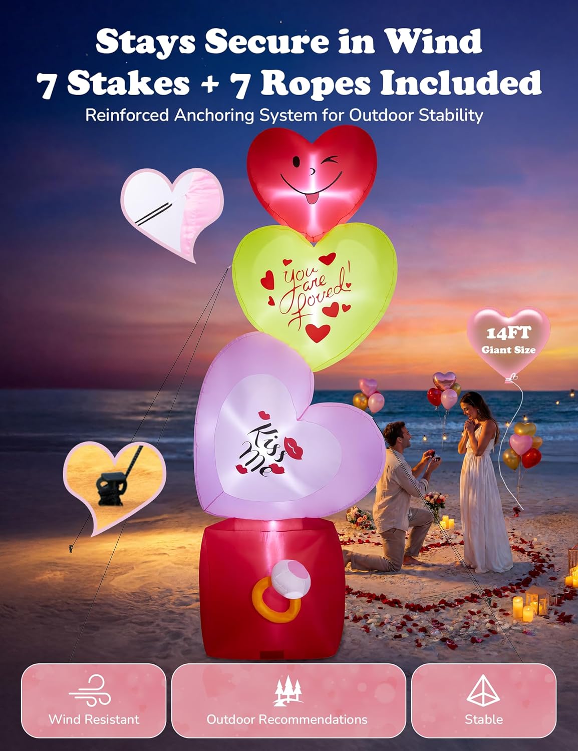 14FT Inflatable Hearts with Ring Box Decoration with LED Lights for Yard & Wedding/Anniversary - view 5