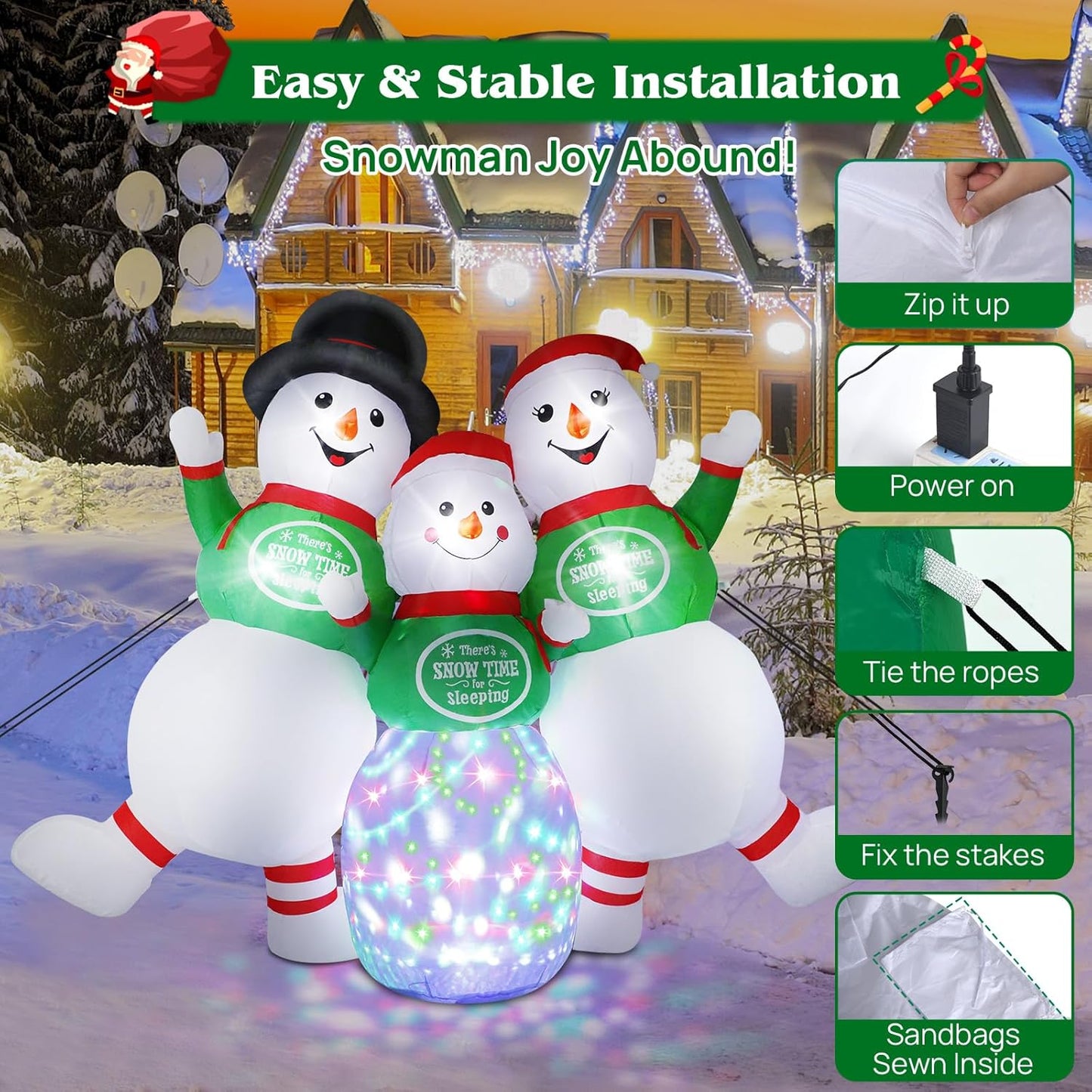 6.5FT Inflatable Snowman Family Decoration with Rotating Colorful LED for Yard & Christmas Party - view 8