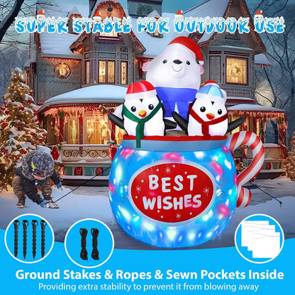 6FT Inflatable Polar Bear & Penguins Decoration with Colorful LED for Yard & Christmas Party - view 6