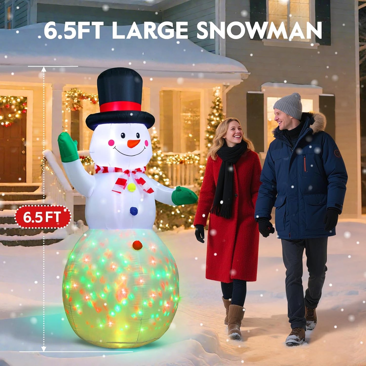 6.5FT Inflatable Snowman Decoration with Rotating 3-Color LED for Yard & Christmas Party - view 2