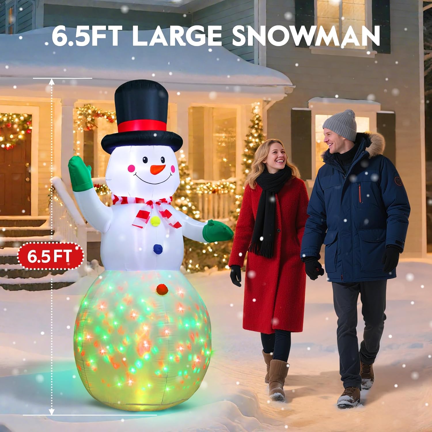 6.5FT Inflatable Snowman Decoration with Rotating 3-Color LED for Yard & Christmas Party - view 2