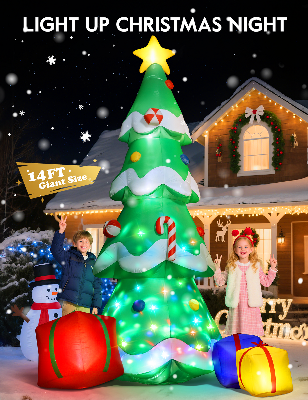14FT giant inflatable Christmas tree with star topper, candy canes and 3 gift boxes