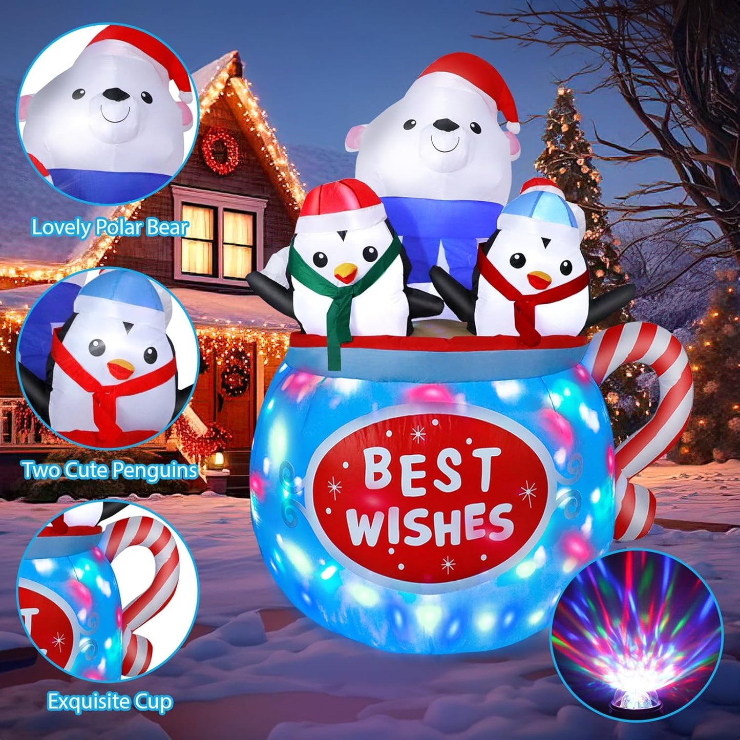 6FT Inflatable Polar Bear & Penguins Decoration with Colorful LED for Yard & Christmas Party - view 3