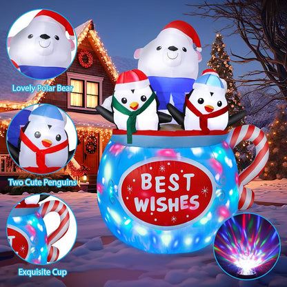 6FT Inflatable Polar Bear & Penguins Decoration with Colorful LED for Yard & Christmas Party - view 3