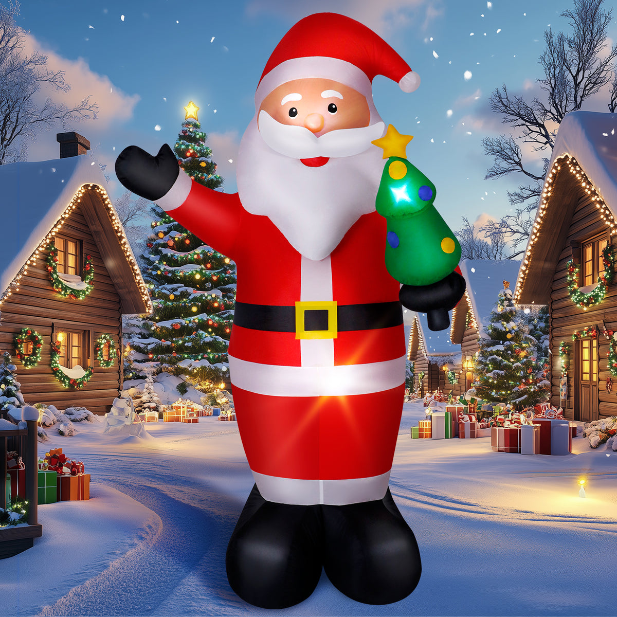 8FT inflatable standing Santa Claus with LED lights for Christmas yard decoration