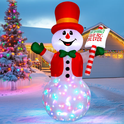 8FT inflatable snowman holding a sign with rotating disco LED for Christmas yard decoration