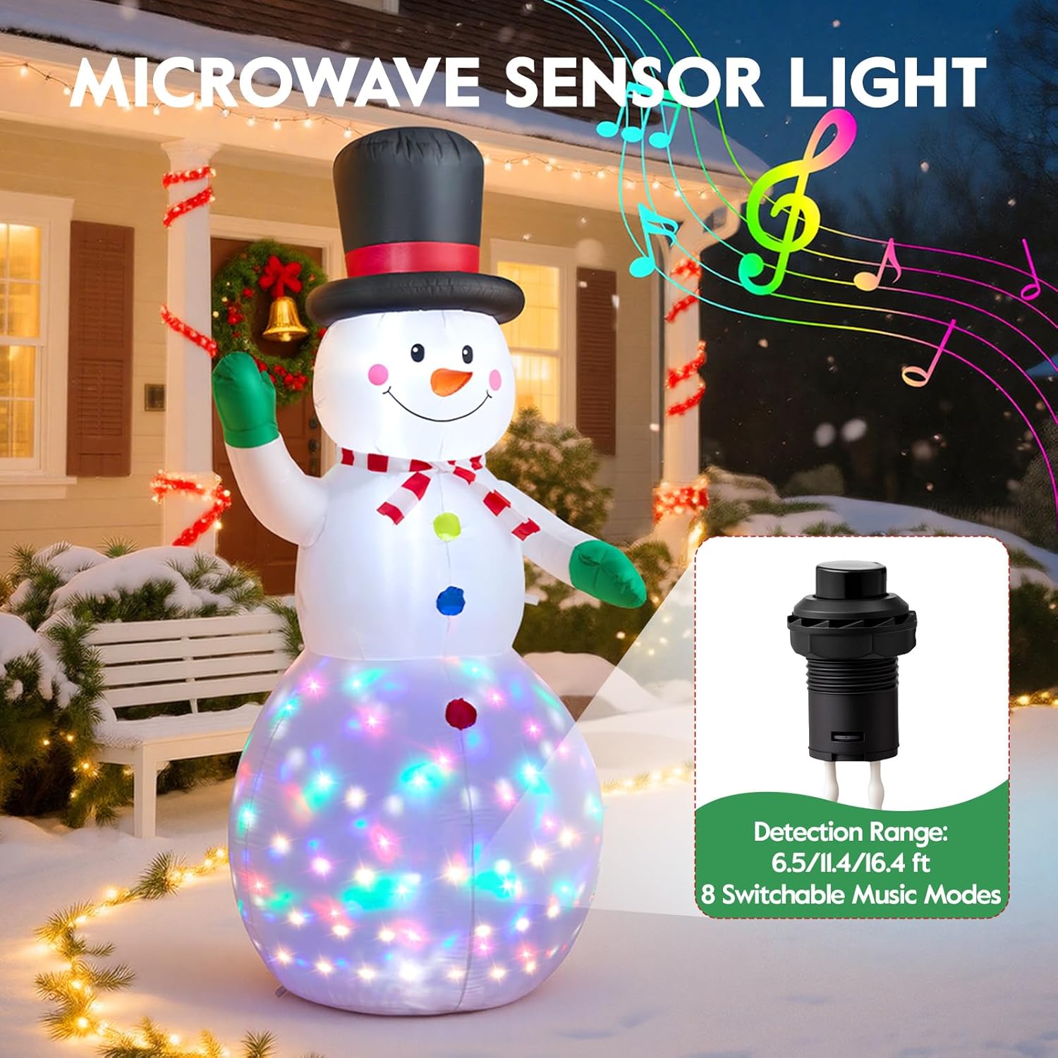 6.5FT Inflatable Snowman Decoration with Motion Sensor & RGB LED for Yard & Christmas Party - view 2