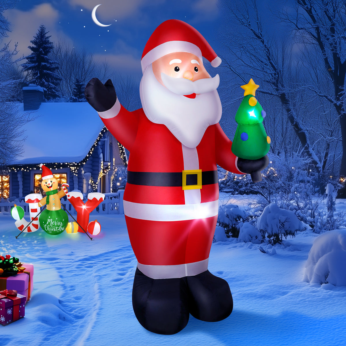 8FT inflatable standing Santa Claus with LED lights for Christmas yard decoration